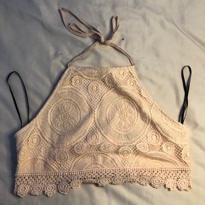 Beige halter backless crop top